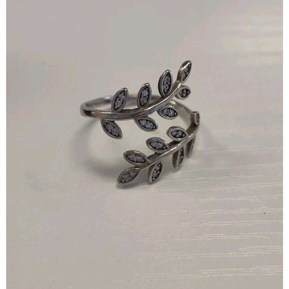 Vintage Adjustable Ring Size 8 Sterling 925 IBB CN Floral Vine Leaf Bi-Pass CZs - Picture 3 of 5